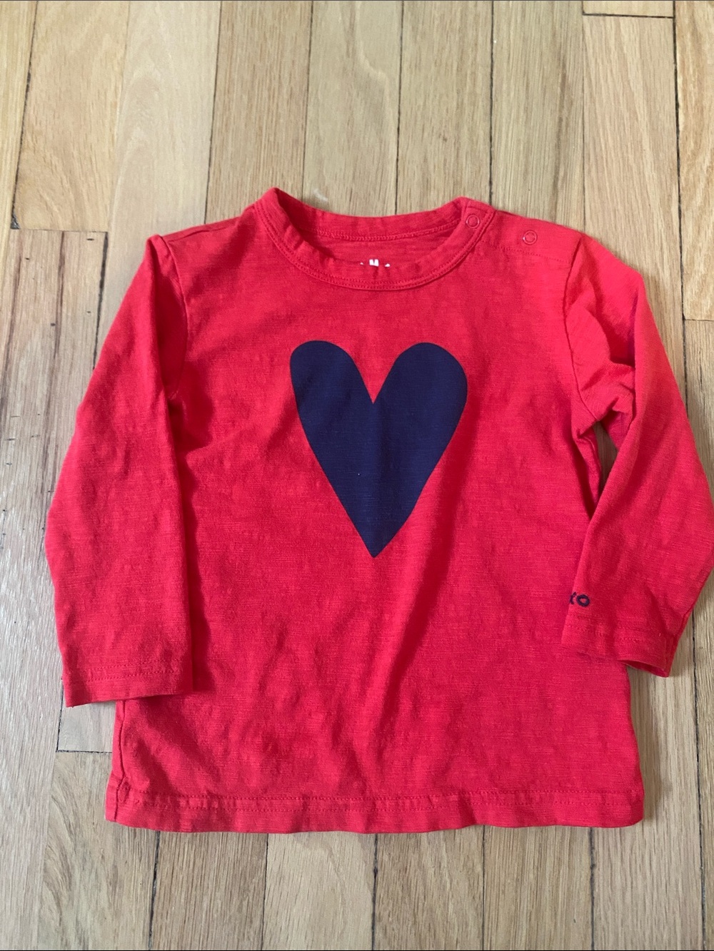 Red Long-Sleeve Kids Top with Heart Graphic